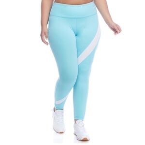 Crown & Ivy Aqua White Contrast Stripe Leggings 4X NWT